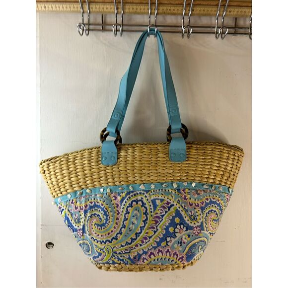 Vera Bradley straw beach shoulder bag Capri Blue - Picture 2 of 11